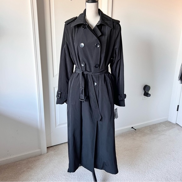 NWT LONDON FOG Classic Black Belted Flannel Lined Trench Coat—SZ. 16 - Picture 3 of 17